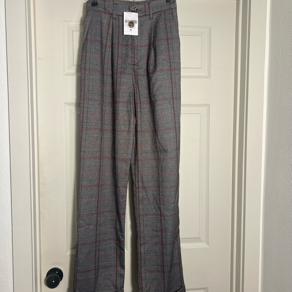 Forever 21 Pant Plaid Cuffed Work Preppy Pants Charcoal Small Long Women’s NWT